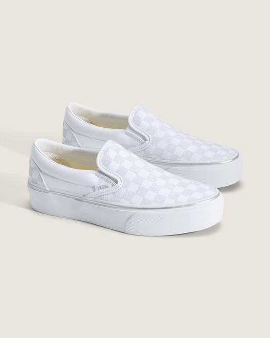 Classic Slip-On Platform Checkerboard Shoe in Checkerboard Silver Grey | Vans outlet