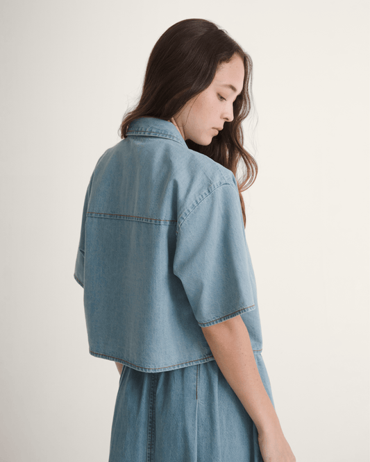Wren Denim Button Up Shirt in Stonewash Blue | Vans sale