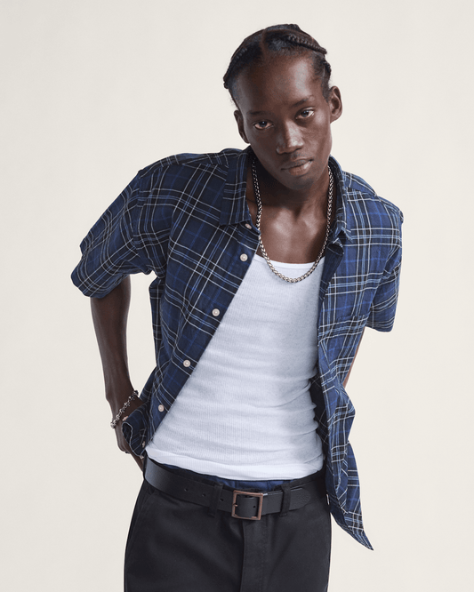 Lawson Plaid Button Up Shirt in Parisian Night Blue / Black | Vans discount
