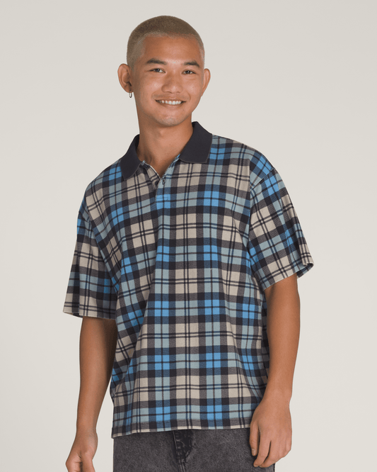 Bellmoor Plaid Polo Shirt in Parisian Night Blue / London Fog Grey | Vans sale