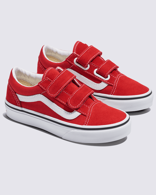 Little Kids Old Skool V Shoe in Racing Red / True White | Vans outlet