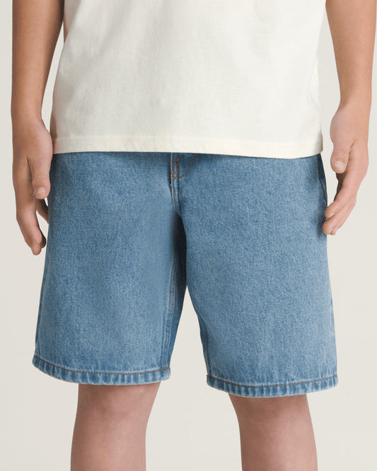 Kids Check-5 Baggy Denim Shorts in Stonewash Blue | Vans sale