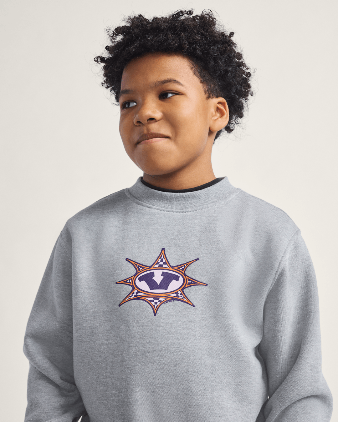 Kids Star Checker Crew Sweatshirt in Cement Heather Grey | Vans discount