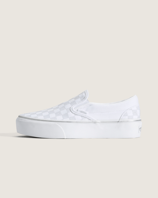Classic Slip-On Platform Checkerboard Shoe in Checkerboard Silver Grey | Vans outlet