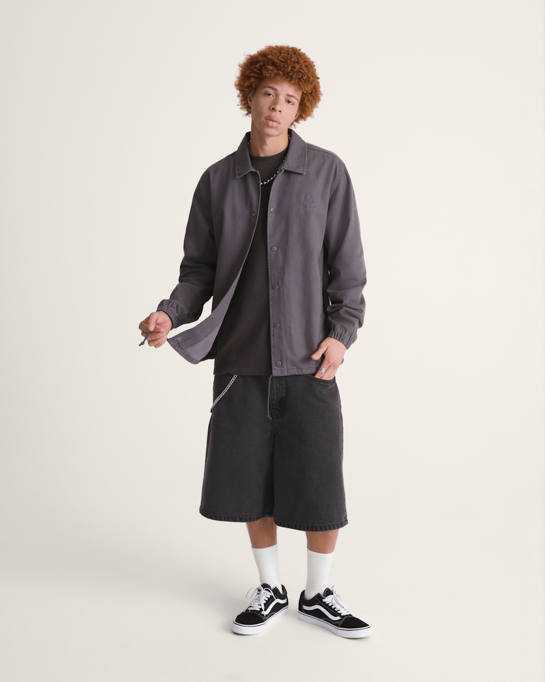 Torrey Pigment Canvas Coaches Jacket in Asphalt Grey | Vans on sale