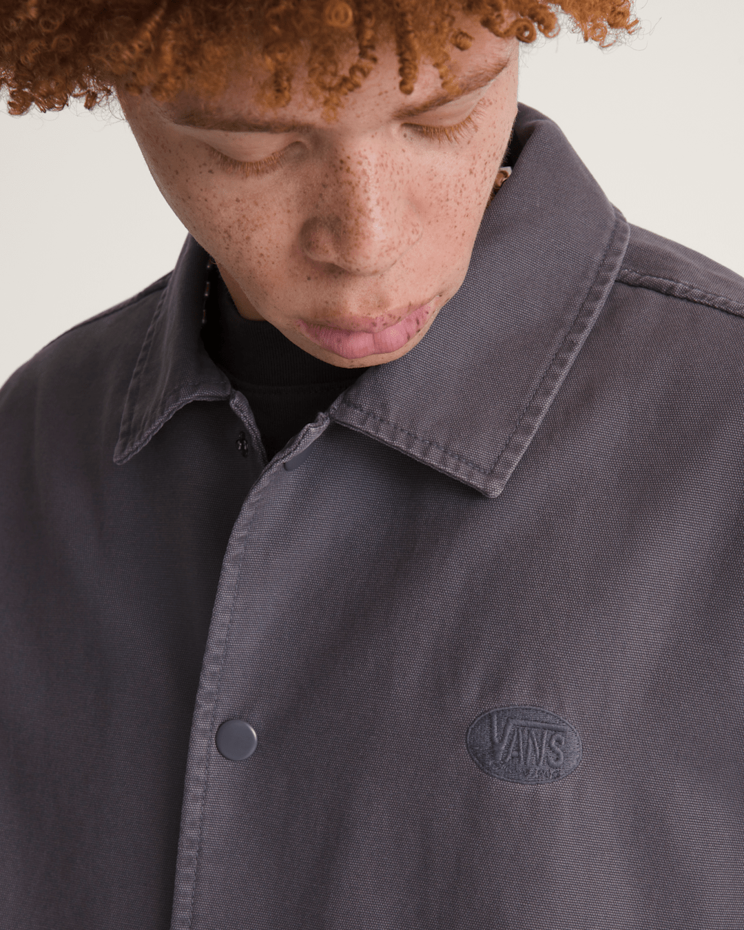 Torrey Pigment Canvas Coaches Jacket in Asphalt Grey | Vans on sale