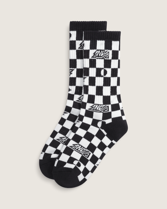 Kids Checkerboard Ticker Crew Socks in Black | Vans outlet
