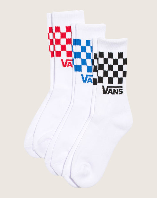 Kids Classic Check Crew Socks 3-Pack in White | Vans on sale