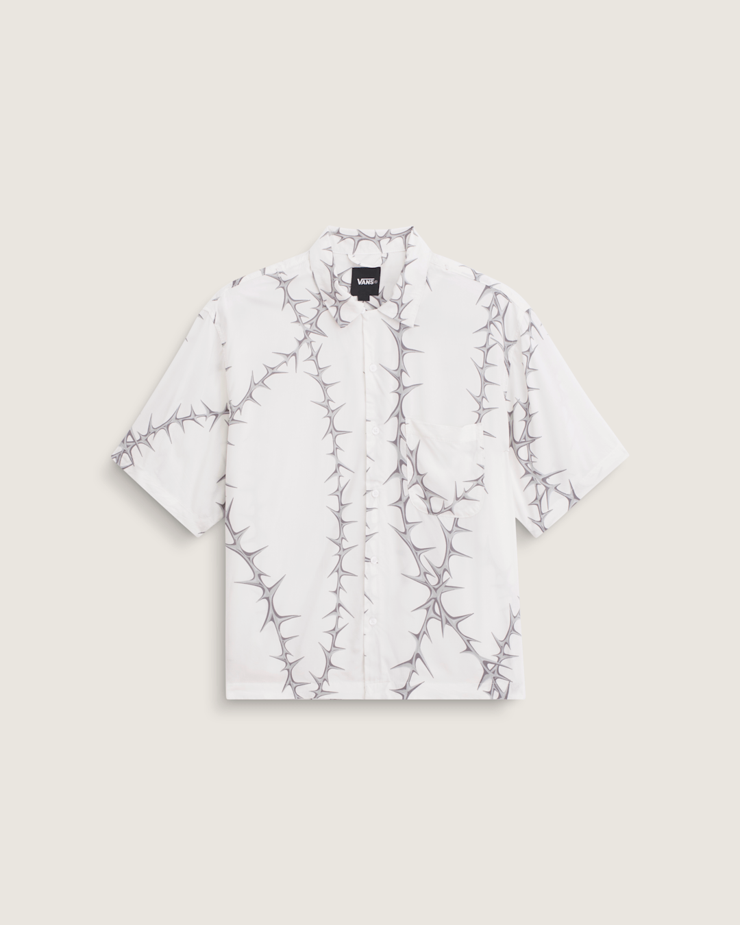 Van Doren Printed Camp Button Up Shirt in White | Vans near me