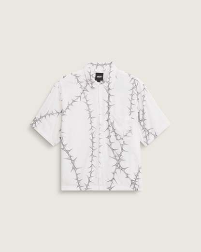 Van Doren Printed Camp Button Up Shirt in White | Vans near me