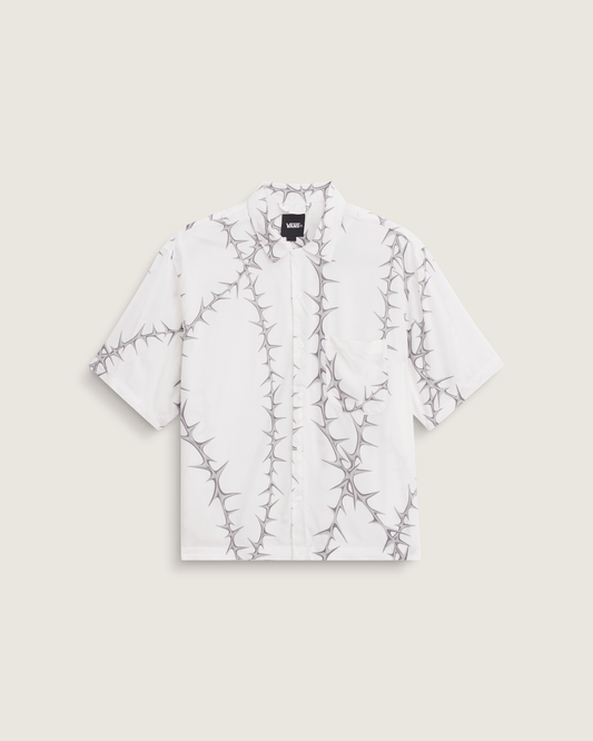Van Doren Printed Camp Button Up Shirt in White | Vans near me