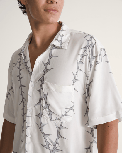 Van Doren Printed Camp Button Up Shirt in White | Vans near me