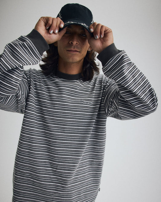 Wesley Stripe Long Sleeve Knit Shirt in Faded Black | Vans outlet