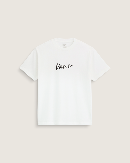 Classic Script T-Shirt in Marshmallow White / Black | Vans on sale