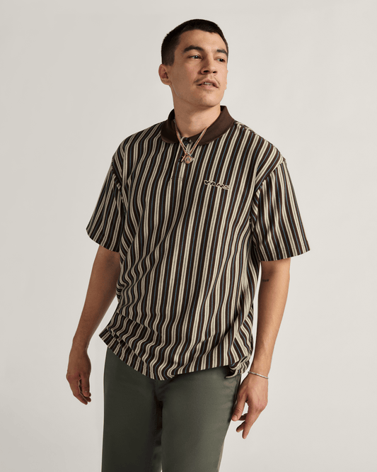 Layton Stripe Polo Shirt in Demitasse Brown | Vans near me
