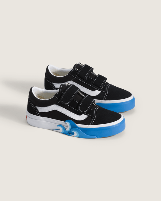 Little Kids Old Skool V Shoe in Black / Bright Azure Blue | Vans on sale