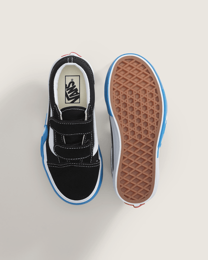 Little Kids Old Skool V Shoe in Black / Bright Azure Blue | Vans on sale