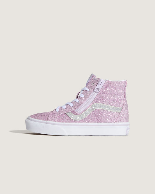 Little Kids Sk8-Hi Side Zip Shoe in Glitter Lilac Mist Purple | Vans on sale