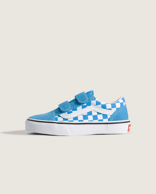 Little Kids Old Skool V Checkerboard Shoe in Checkerboard Bright Azure Blue | Vans near me