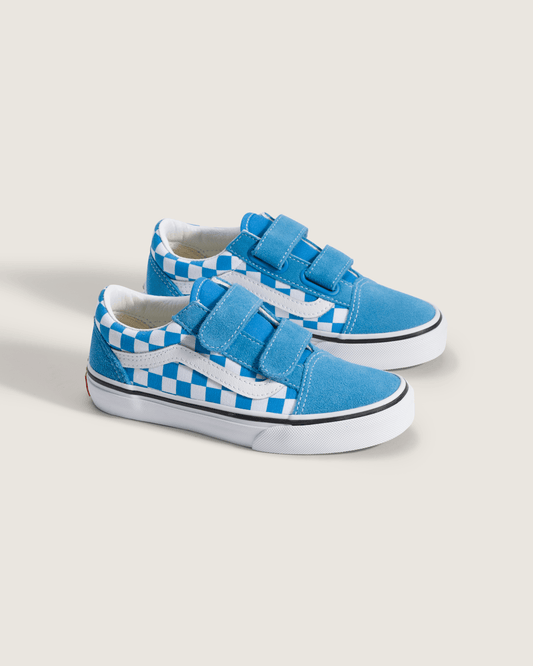 Little Kids Old Skool V Checkerboard Shoe in Checkerboard Bright Azure Blue | Vans near me