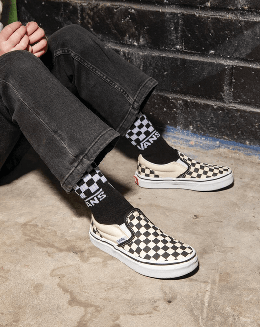 Kids Classic Checkerboard Slip-On Black/White Shoes | Vans discount