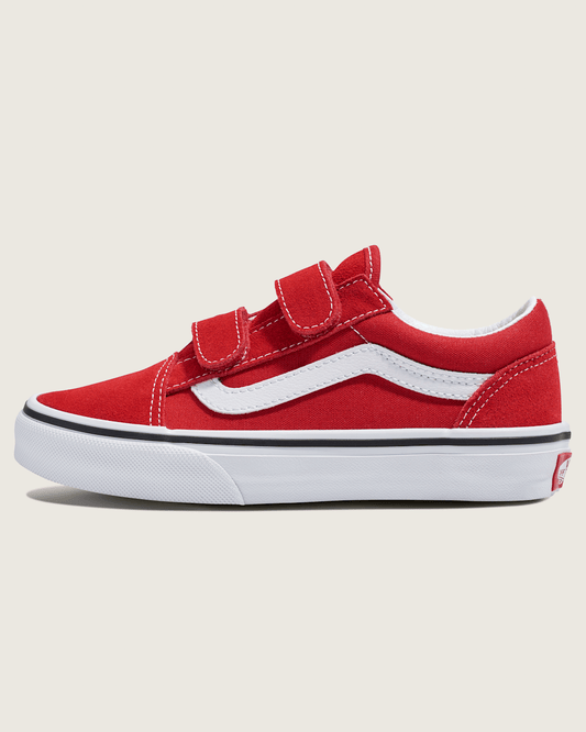 Little Kids Old Skool V Shoe in Racing Red / True White | Vans outlet