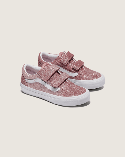 Little Kids Old Skool V Shoe in Glitter Rose Gold Pink | Vans on sale