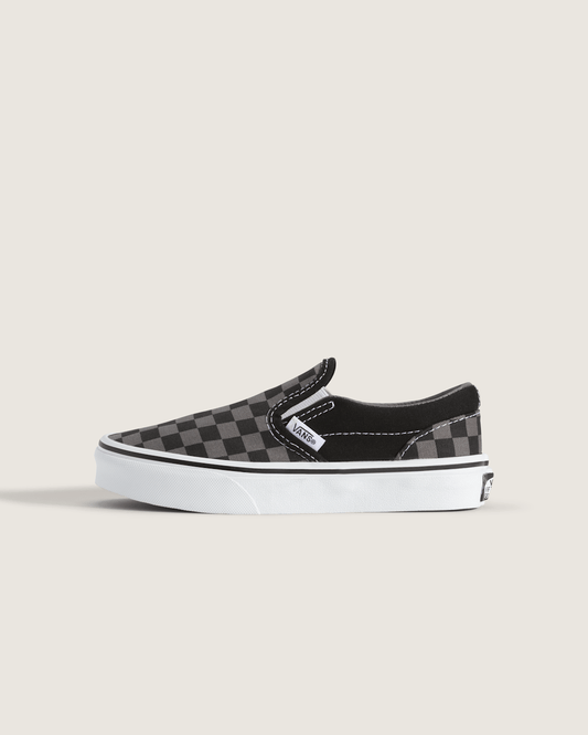 Kids Classic Checkerboard Slip-On Black/Pewter Shoes | Vans on sale