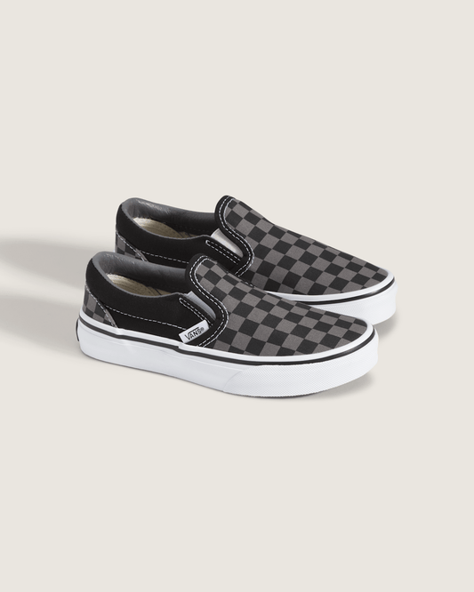 Kids Classic Checkerboard Slip-On Black/Pewter Shoes | Vans on sale