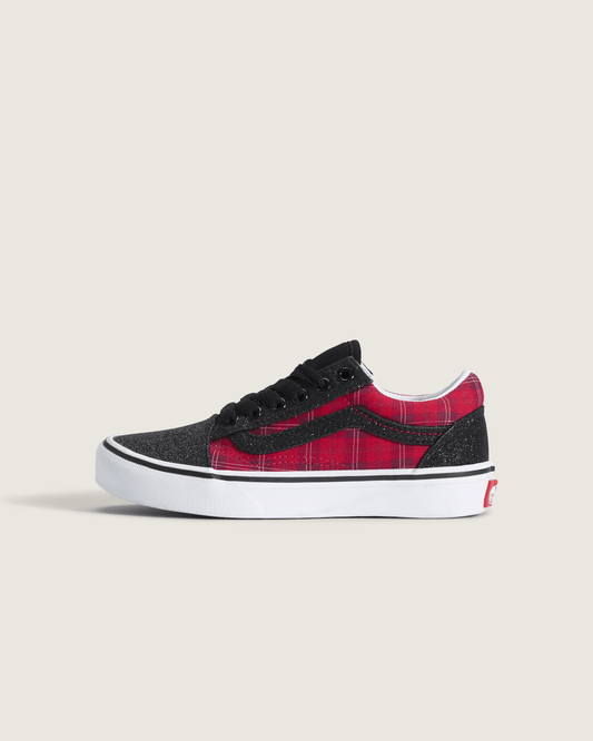 Little Kids Old Skool Shoe in Glitter Plaid Red / Black | Vans outlet