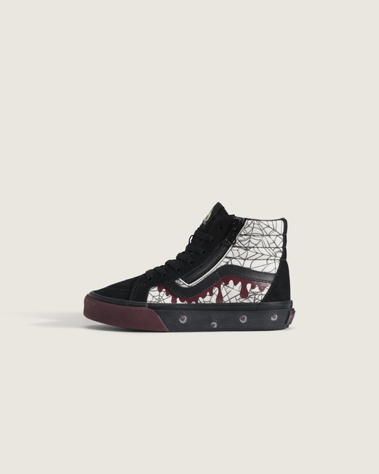 Little Kids Sk8-Hi Side Zip Halloween Shoe in In the Shadows Black / Port Red | Vans online