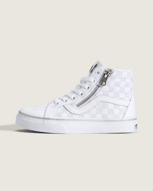 Little Kids SK8-Hi Side Zip Checkerboard Shoe in Checkerboard Silver Grey | Vans near me
