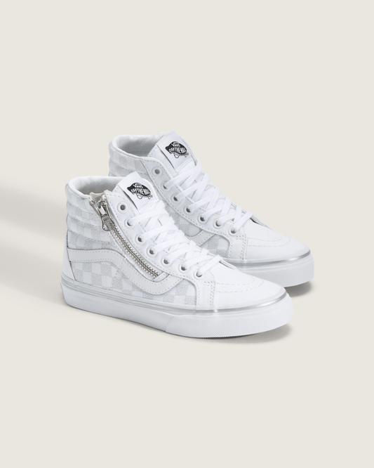 Little Kids SK8-Hi Side Zip Checkerboard Shoe in Checkerboard Silver Grey | Vans near me