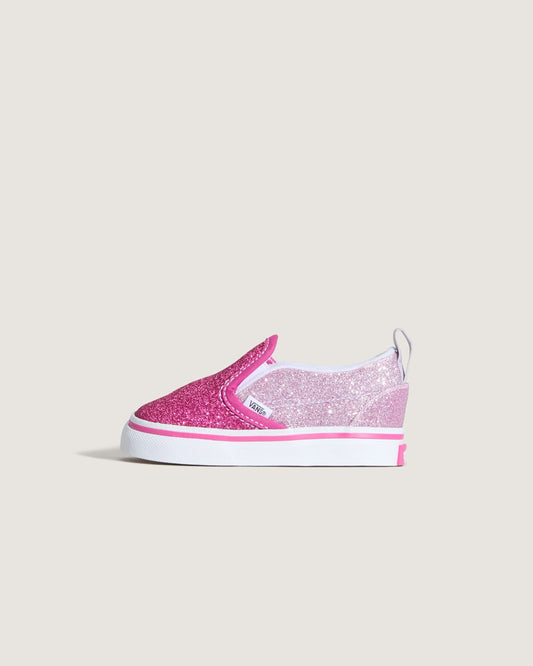 Toddler Classic Slip-On V Shoe in Glitter Raspberry Rose Pink | Vans outlet