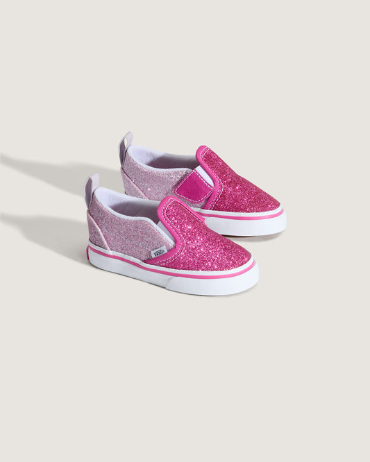 Toddler Classic Slip-On V Shoe in Glitter Raspberry Rose Pink | Vans outlet