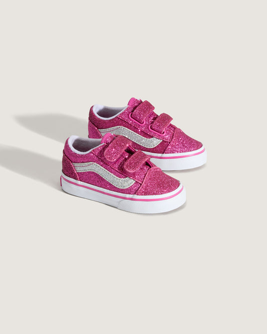 Toddler Old Skool V Shoe in Glitter Raspberry Rose Pink | Vans outlet