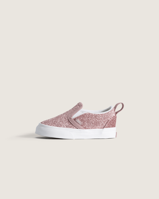 Toddler Classic Slip-On V Shoe in Glitter Rose Gold Pink | Vans outlet