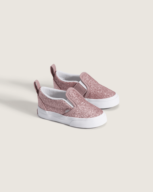 Toddler Classic Slip-On V Shoe in Glitter Rose Gold Pink | Vans outlet
