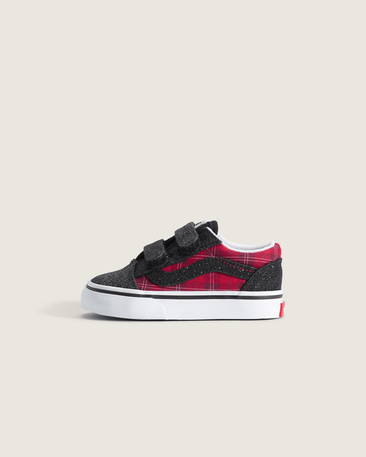 Toddler Old Skool V Shoe in Glitter Plaid Red / Black | Vans on sale