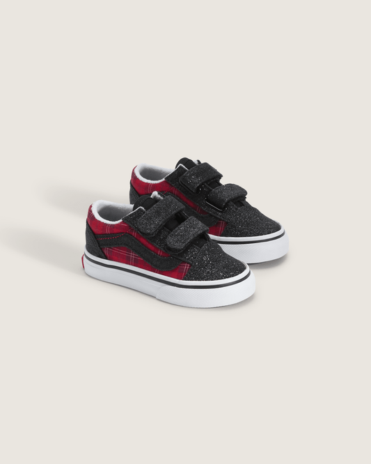Toddler Old Skool V Shoe in Glitter Plaid Red / Black | Vans on sale