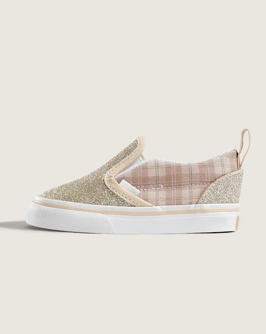 Toddler Classic Slip-On V Shoe in Glitter Plaid Incense Brown | Vans outlet