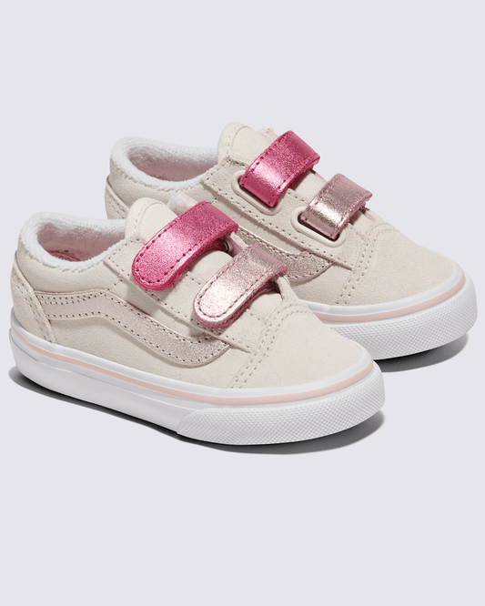 Toddler Old Skool V Shoe in Metallic Marshmallow White / Pink | Vans near me