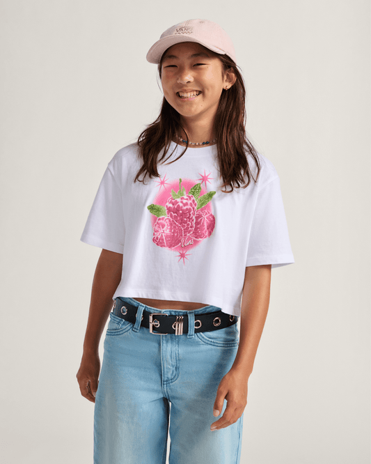 Kids Star Berries Crop T-Shirt in White | Vans online