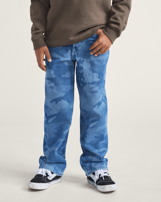 Kids Check-5 Loose Denim Pants in Stonewash Blue | Vans outlet