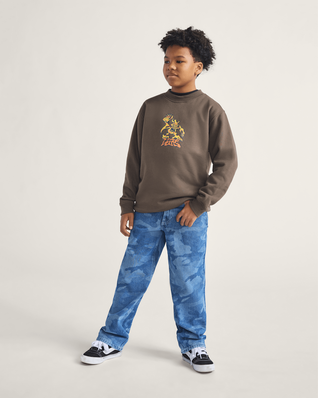 Kids Check-5 Loose Denim Pants in Stonewash Blue | Vans outlet