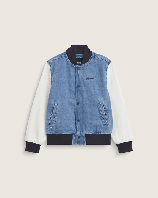 Kids Denim Baseball Jacket in Stonewash Blue | Vans on sale