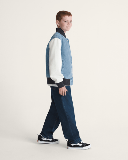 Kids Denim Baseball Jacket in Stonewash Blue | Vans on sale