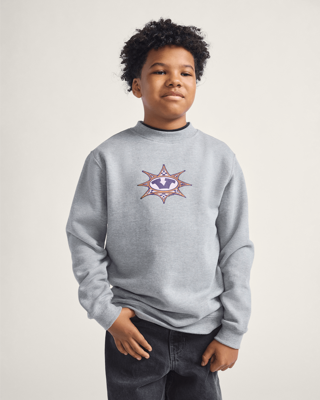 Kids Star Checker Crew Sweatshirt in Cement Heather Grey | Vans discount