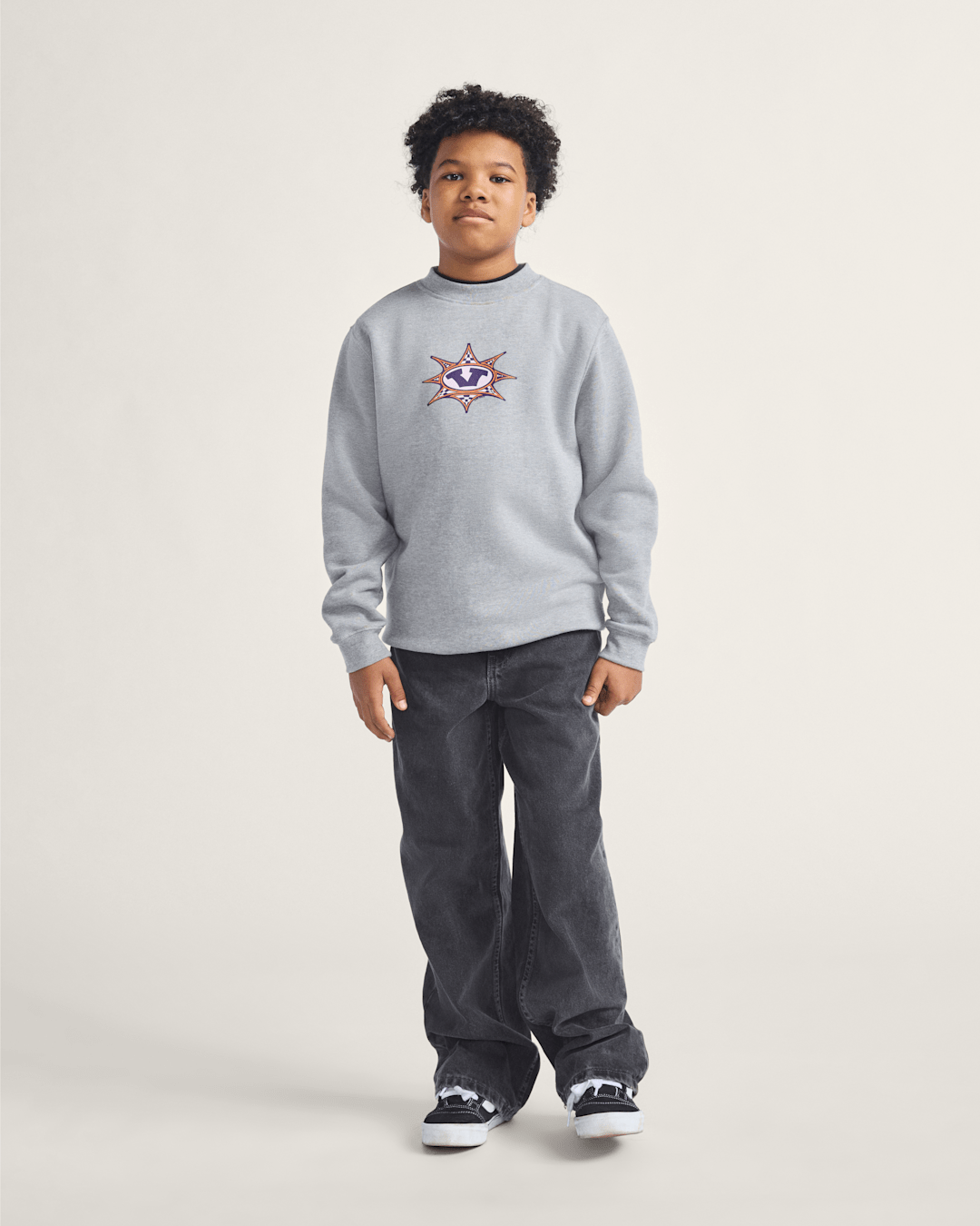 Kids Star Checker Crew Sweatshirt in Cement Heather Grey | Vans discount