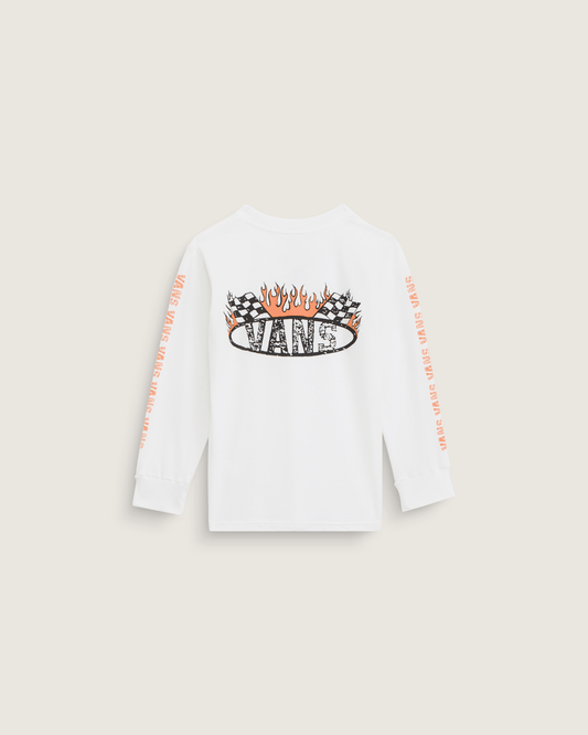 Little Kids Racing Flames Long Sleeve T-Shirt in White | Vans near me